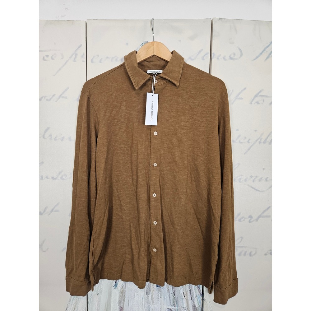 Cotton Citizen Mens Slub Jersey Button Down Shirt Brown Long Sleeve Large NEW
